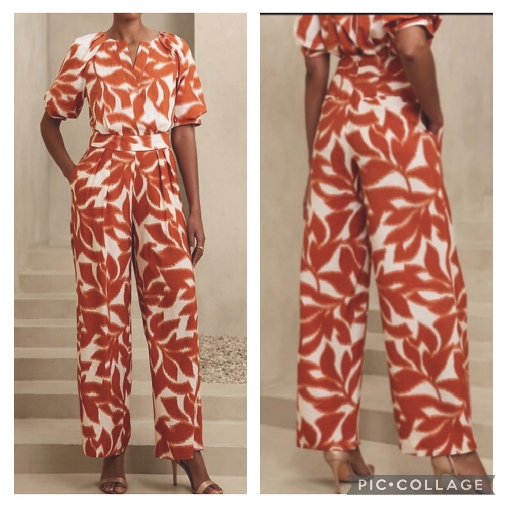Banana Republic 2 pc set Rustic Orange White Leaf Print Small (4) Wide Leg Pant
